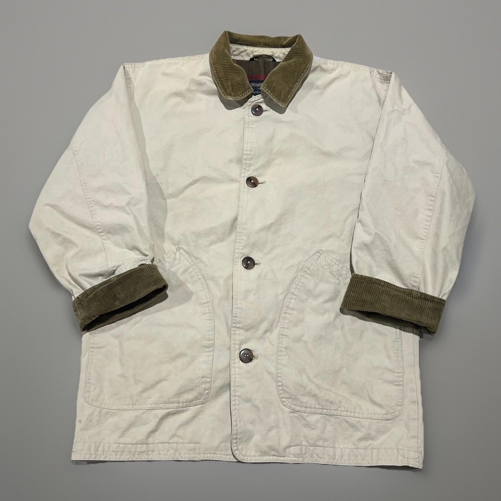 VTG Abercrombie & Fitch Country Mens Cream Corduroy Collar Canvas Chore Coat S